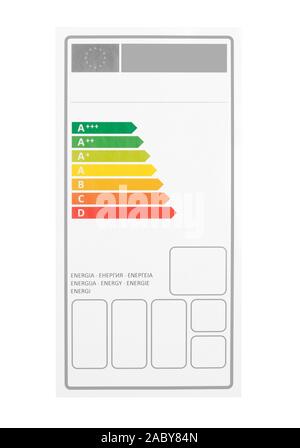 Energy label sticker, efficiency rating, isolated on white Stock Photo