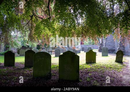 The churchyard of The Church of St Mary the Virgin, Masham (also known as the Church of St Mary or St Mary's Church),  the parish church in the town o Stock Photo