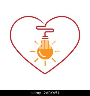 concept of creative inspiration. Light bulb connected to the heart, flat design for logo, website or app icon, web design. Stock Vector