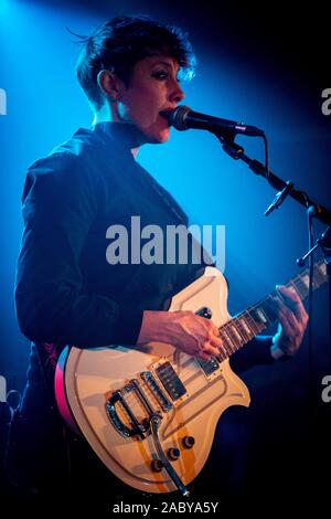 Singer and songwriter, Louisa Roachis of She Drew The Gun Band performs live on stage at the Hard Club in Porto. Stock Photo