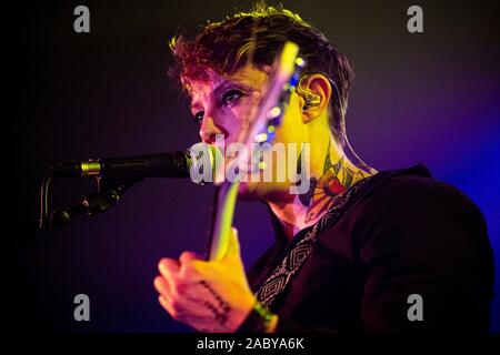 Singer and songwriter, Louisa Roachis of She Drew The Gun Band performs live on stage at the Hard Club in Porto. Stock Photo