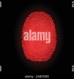 Red fingerprint on black background, vector illustration Stock Vector