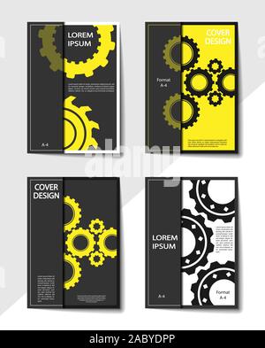 Editable business cover design with gears. Mechanical design for brochures, presentations and any publications. Stock Vector