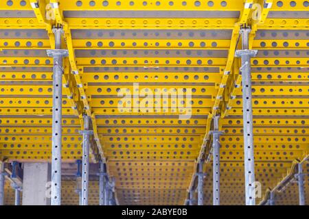 Flexible slab formwork for concrete pouring at construction site. Construction formwork for concrete slab construction. Stock Photo