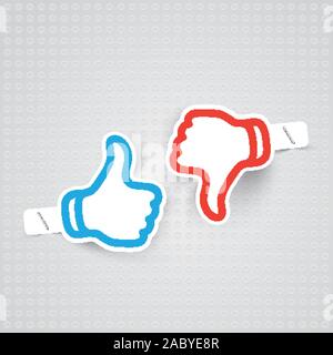 Realistic paper-made thumbs up and down, vector illustration Stock Vector