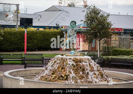 The Jolly Fisherman statue -  a landmark of Skegness near to the seafront and Pleasure Island Stock Photo
