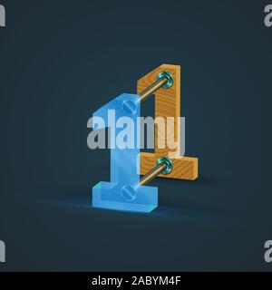 3D, realistic glass and wood character, vector Stock Vector