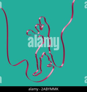 Colorful ribbon shapes a boxing player, vector Stock Vector