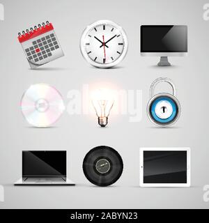 Office realistic icon set, vector Stock Vector