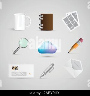 Office realistic icon set, vector Stock Vector