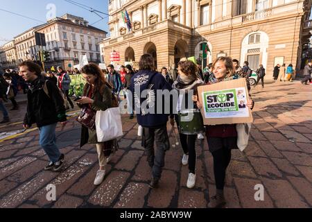 Milan, Italy - November 29: Fridays for Future strike protest, the students strike for the global environmental policy. Stock Photo