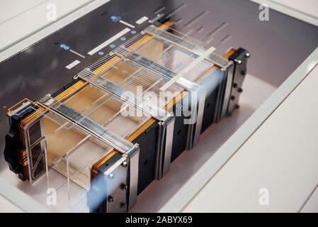 A close up view from the top of car detail: fragment of electric car Stock Photo