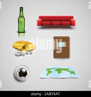Realistic icon set, vector Stock Vector