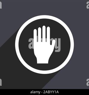 Hand icon. Flat design grey square vector button. Stock Vector