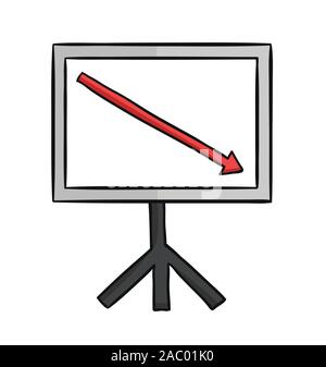 Hand drawn vector illustration of sales chart arrow moving down. Stock Vector