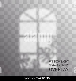 Realistic shadow overlay. Window light with shadow texture of tropical plant leaves on isolated background. Vector shade overlay abstract indoor Stock Vector