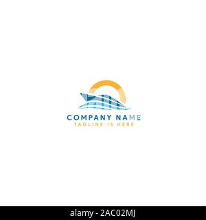 boat or yacht logo. yacht icons with waves and sun on a white background. The template for the logo of the yacht club or sailing. Vector illustration Stock Vector