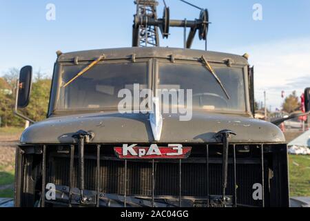 Front grill of an old russian truck ina museum in Hungary. Stock Photo