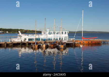 Auswanderers, traditional wooden sailing boats moored in Steinhuder Meer / Lake Steinhude, Lower Saxony / Niedersachsen, Germany Stock Photo