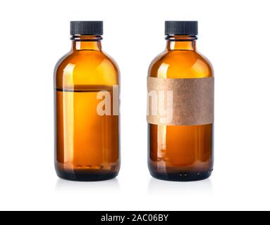 Dropper Bottle - Amber Glass - Without Label And With Label, with clipping path Stock Photo