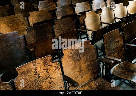 MT00336-00...MONTANA - Seats in the church at Bannack State Park, Beaverhead County. Stock Photo