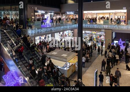 Barcelona, Spain - Nov 29, 2019: Large crowd of people inside Finestrelles mall during the Black Friday Stock Photo