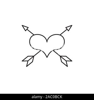 Tattoo line sketch icon isolated on white background. Heart, arrow. Love symbol. Amour symbol. Tattoo studio concept. Can be used for topics like shop Stock Vector