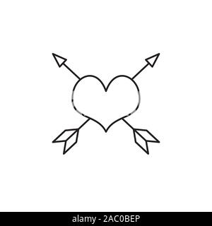 Tattoo line sketch icon isolated on white background. Heart, arrow. Love symbol. Amour symbol. Tattoo studio concept. Can be used for topics like shop Stock Vector