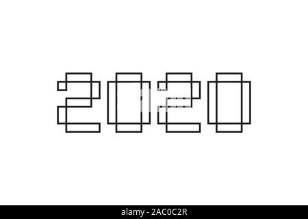 Happy new year 2020 text design. Black digital symbol on white background, geometrical lines. Card. Print. Vector illustration for your design Stock Vector