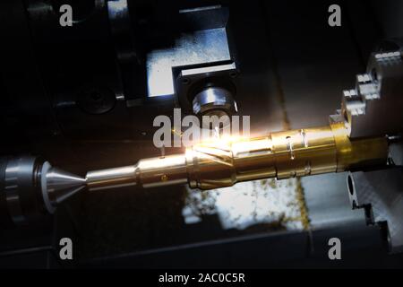 Milling and drilling machine working process High precision CNC in the metalworking plant, working process in the steel industry. Stock Photo