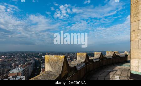 Koekelberg, Brussels Capital Region / Belgium -  10 23 2019: Panoramic view over Brussels in the morning and the concrete construction of the Basilica Stock Photo