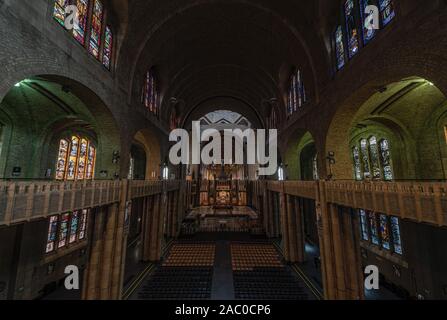 Koekelberg, Brussels Capital Region / Belgium - 10 30 2019: Art deco interior design with stained glass of the Catholic Basilica of the Sacred Heart Stock Photo