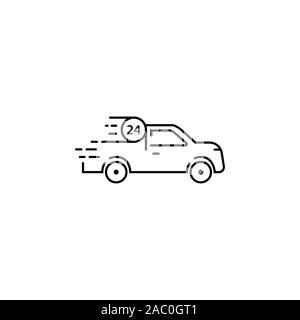 Auto car vector illustration full time 24 hours working service. Isolated vector template. Modern car logo, great linear design for any purposes. Stock Vector