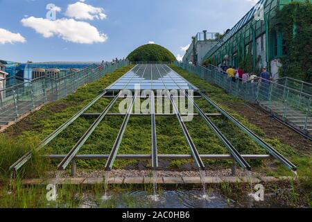 Poland, Warsaw - August 22, 2019 :Staircase leading to the roof gardens of the University Library in Warsaw Stock Photo