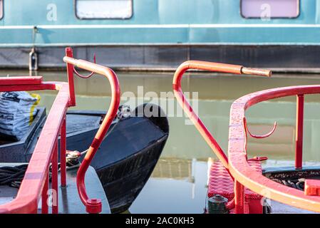 Tillers on barges on the Kennet and Avon Canal Great Bedwyn, Wiltshire, UK Stock Photo
