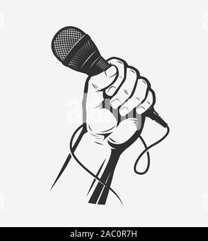 Microphone in hand. Song, karaoke vector illustration Stock Vector