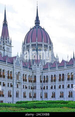 BUDAPEST, HUNGARY -28 MAY 2019- View of the landmark Hungarian Parliament Building (Parliament of Budapest) in Budapest, Hungary. Stock Photo