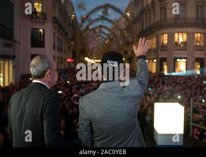 Malaga, Spain. 29th Nov, 2019. Spanish actor and director, Antonio Banderas waving to the people during the lights turn on.Antonio Banderas welcomes the Christmas season by turning on Christmas lights which is celebrated every year. Credit: SOPA Images Limited/Alamy Live News Stock Photo