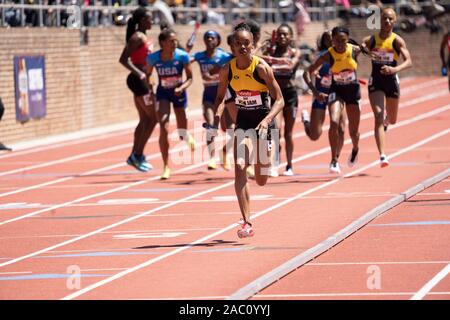 Christine Day (JAM) competing in the  USA vs the World Women 4x400m  at the 2019 Penn Relay . Stock Photo