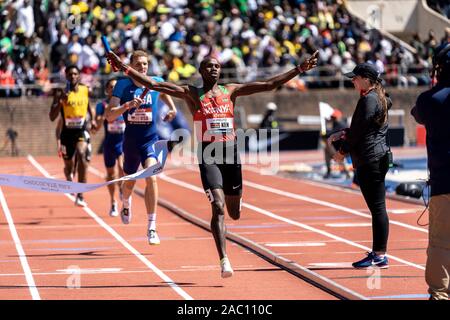 Collin Kipruto (KEN) winning the USA vs the World Men Sprint Medley at the 2019 Penn Relay . Stock Photo