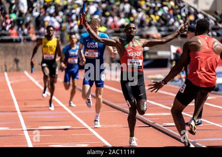 Collin Kipruto (KEN) winning the USA vs the World Men Sprint Medley at the 2019 Penn Relay . Stock Photo