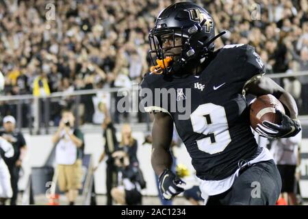 November 29, 2019: UCF Knights running back Adrian Killins Jr. (9) reacts after scoring a touchdown during the NCAA football game between the South Florida Bulls and the UCF Knights held at Spectrum Stadium in Orlando, Florida. Andrew J. Kramer/Cal Sport Media Stock Photo