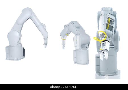 White robotic arm isolated on white background Stock Photo