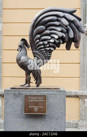 Tlaquepaque, Jalisco / Mexico; May 25, 2014: El hombre gallo, sculpture by Sergio Bustamante located in San Pedro Tlaquepaque Stock Photo