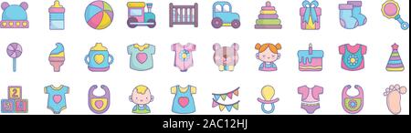 baby shower clothes toys accessories icons collection on white background vector illustration Stock Vector