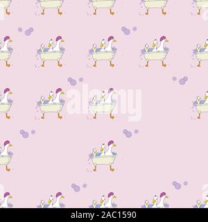 Scrubbing Bubbles, 3 ducks in a tub seamless repeat vector surface pattern design Stock Vector
