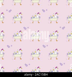 Scrubbing Bubbles, 3 ducks in a tub seamless repeat vector surface pattern design Stock Vector