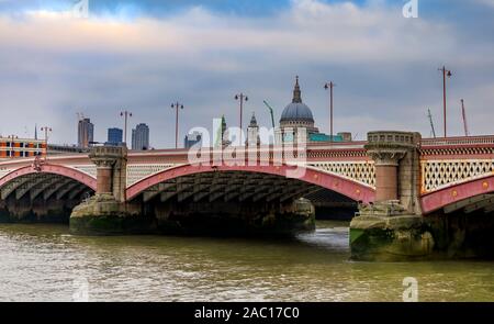 London, England - January 14, 2018: View of the famous St. Paul's Cathedral across the river Thames with 18th century Blackfriars Bridge Stock Photo