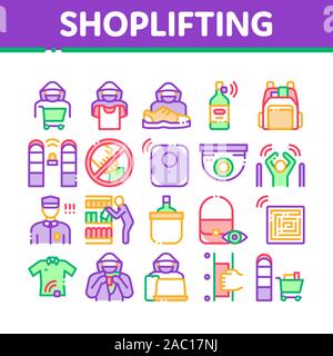 Shoplifting Collection Elements Icons Set Vector Stock Vector
