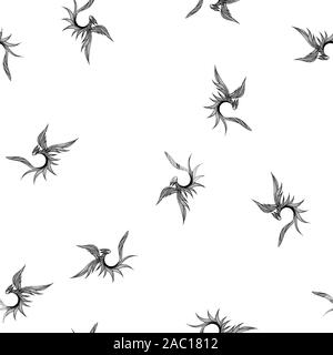 Seamless pattern of hand drawn vector dragon isolated on white background. Fantastic dragon icon. Freehand seamless silhouette of mythology aminal. Fa Stock Vector